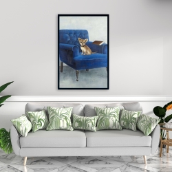 Framed 24 x 36 - Chihuahua on a blue armchair