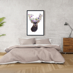 Framed 24 x 36 - Roe deer head with flowers