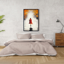 Framed 24 x 36 - Woman with a red coat by fall