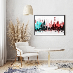 Framed 24 x 36 - Colorful city with rose gold lines