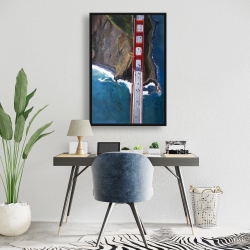 Framed 24 x 36 - Overhead view of the golden gate and mountains