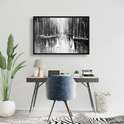 Encadré 24 x 36 -  bateaux en niveaux de gris sur l'eau