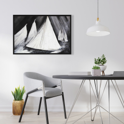 Framed 24 x 36 - Grayscale boats in a storm