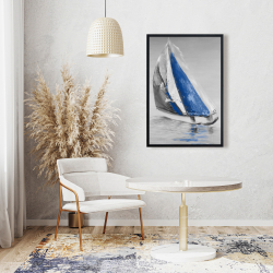 Framed 24 x 36 - Gray and blue boat sailing