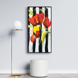 Framed 24 x 48 - Red flowers on stripes