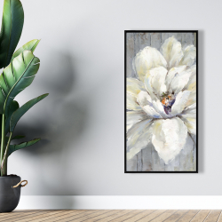 Framed 24 x 48 - White flower on wood