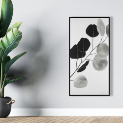 Framed 24 x 48 - Grayscale branch with round shape leaves