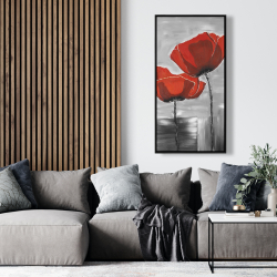 Framed 24 x 48 - Two red flowers on a grayscale background
