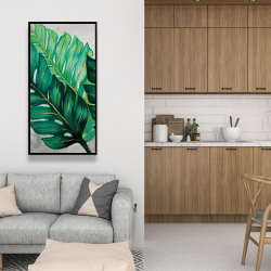 Framed 24 x 48 - Three big exotic plant leaves