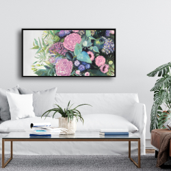 Framed 24 x 48 - Melody of fuchsia flowers