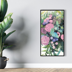 Framed 24 x 48 - Melody of fuchsia flowers