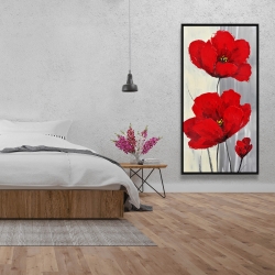 Framed 24 x 48 - Red flowers on a gray background