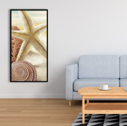 Framed 24 x 48 - Starfish and seashells at the beach