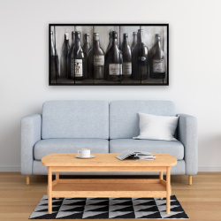 Framed 24 x 48 - Bottles of wine on wood