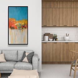 Framed 24 x 48 - Colorful abstract flowers on a grey background