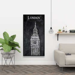 Framed 24 x 48 - Big ben sketch with a map in background