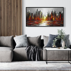 Framed 24 x 48 - Abstract red skyline