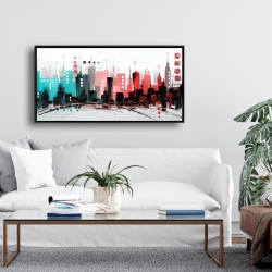 Framed 24 x 48 - Cityscape with rose gold colors