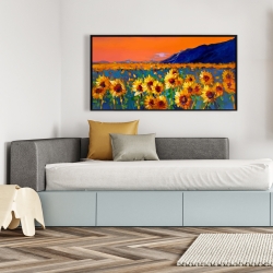 Framed 24 x 48 - Field of sunflowers