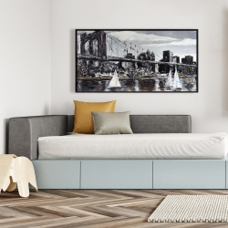 Framed 24 x 48 - Brooklyn bridge with sailboats