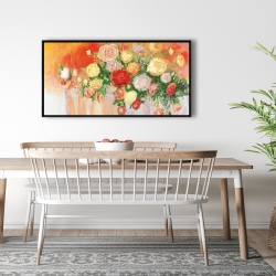 Framed 24 x 48 - Bouquet of multicolor abstract flowers