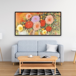 Framed 24 x 48 - Colorful abstract flowers