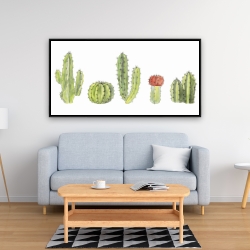 Framed 24 x 48 - Watercolor small cactus set