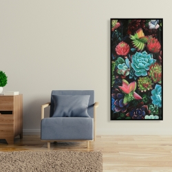 Framed 24 x 48 - Set of colorful succulents