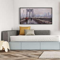 Framed 24 x 48 - Brooklyn bridge with passersby