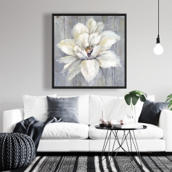 Framed 36 x 36 - White flower on wood