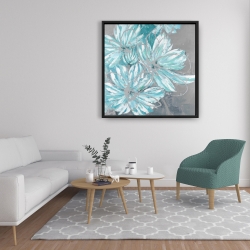 Framed 36 x 36 - Three little abstract blue flowers