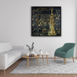 Framed 36 x 36 - Gold city blue print