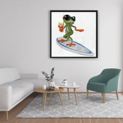 Framed 36 x 36 - Funny frog surfing