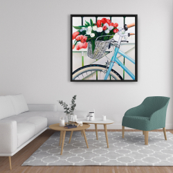 Framed 36 x 36 - Bicycle with tulips flowers in basket