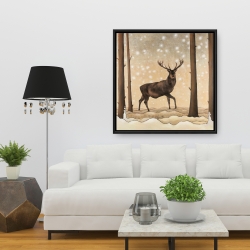 Framed 36 x 36 - Roe deer in a winter landscape