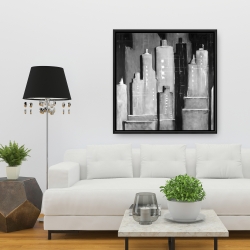 Framed 36 x 36 - Abstract black and white buildings