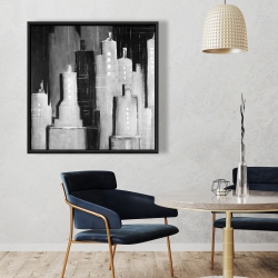 Framed 36 x 36 - Abstract black and white cityscape