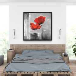 Framed 36 x 36 - Two red flowers on a grayscale background