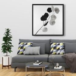 Framed 36 x 36 - Grayscale branch with round shape leaves