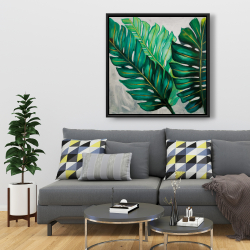 Framed 36 x 36 - Three big exotic plant leaves