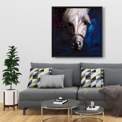 Framed 36 x 36 - White horse on blue background