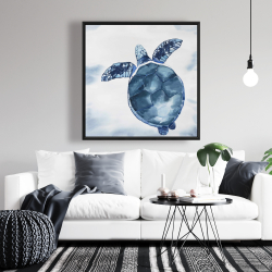 Framed 36 x 36 - Watercolor blue turtle
