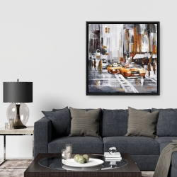 Framed 36 x 36 - Abstract citystreet with yellow taxis