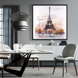 Framed 36 x 36 - Eiffel tower sketch with an handwritten message