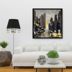 Framed 36 x 36 - Abstract and texturized city with yellow taxis