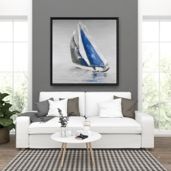 Framed 36 x 36 - Gray and blue boat sailing