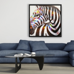 Framed 36 x 36 - Colorful zebra