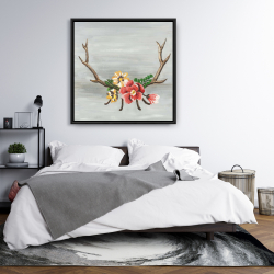 Framed 36 x 36 - Deer horns with flowers