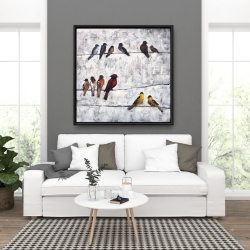 Framed 36 x 36 - Colorful birds on branches