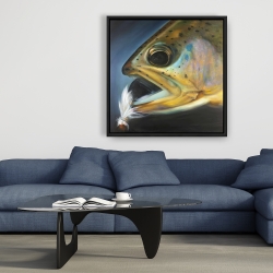Framed 36 x 36 - Golden trout with fly fishing flie